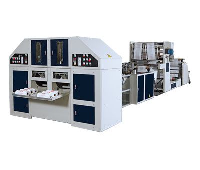 Fully Automatic High Speed 2 Lines Vegetable Bag-on-Roll Making Machine With Hot Slitting And Side Gusseting Unit.(With Core) / SCR-40-G2