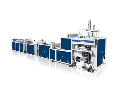 Fully Automatic 3 Folded T-shirt Bag and Garbage Bag Making Machine with Auto-Packaging Unit / STB-28-3F-OS+FAP