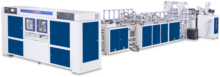 Fully Automatic High Speed Two Lines Coreless T-Shirt Bags-on-Roll / Garbage Bags-on-Roll Making Machine.