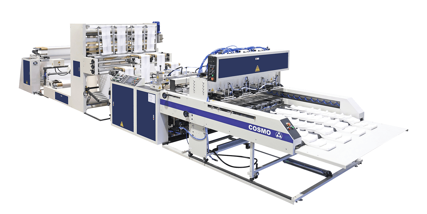 Fully Automatic High Speed 2/3/4 Lines T-Shirt Bag Making Machine with Hot Slitting & Side Gusseting Unit