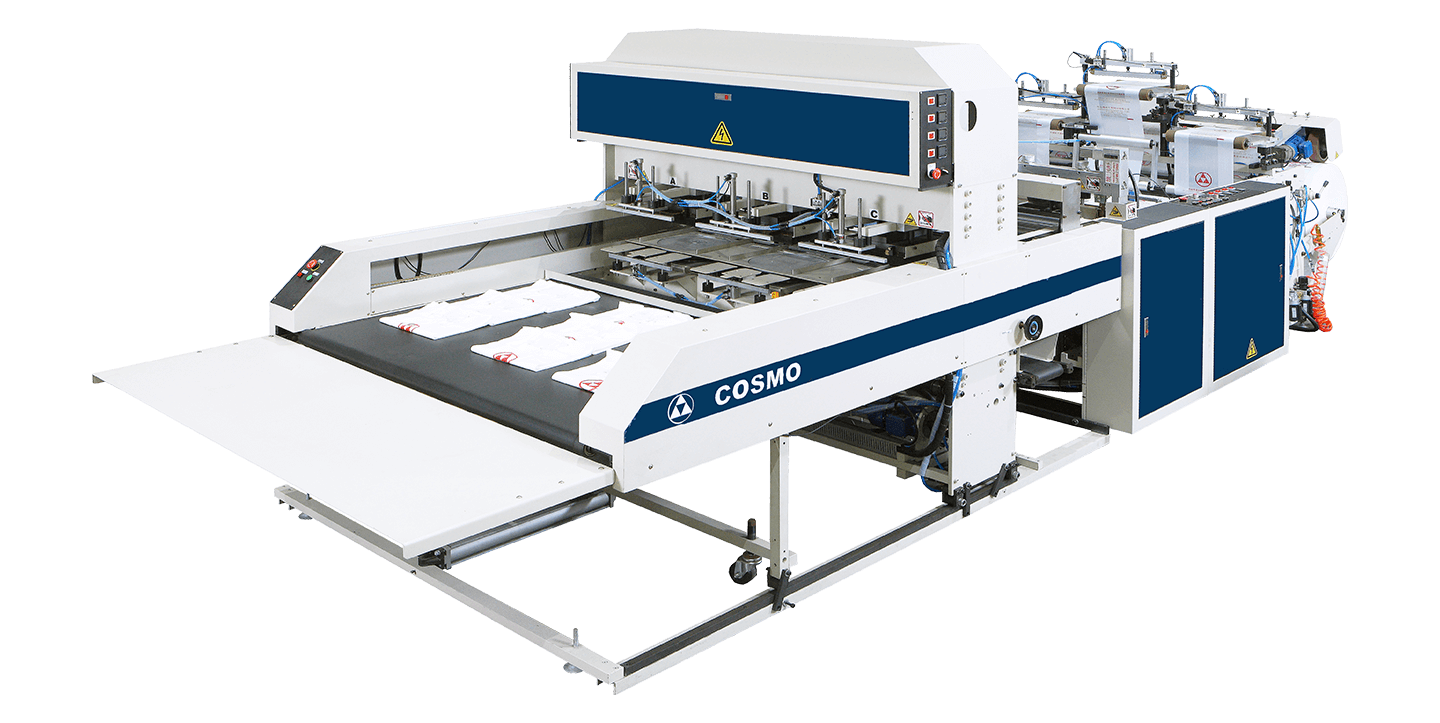 Fully Automatic High Speed 3 Lines T-Shirt Bag Making Machine (1 servo driven system for non printed bag, 3 servo driven system for  printed bag)